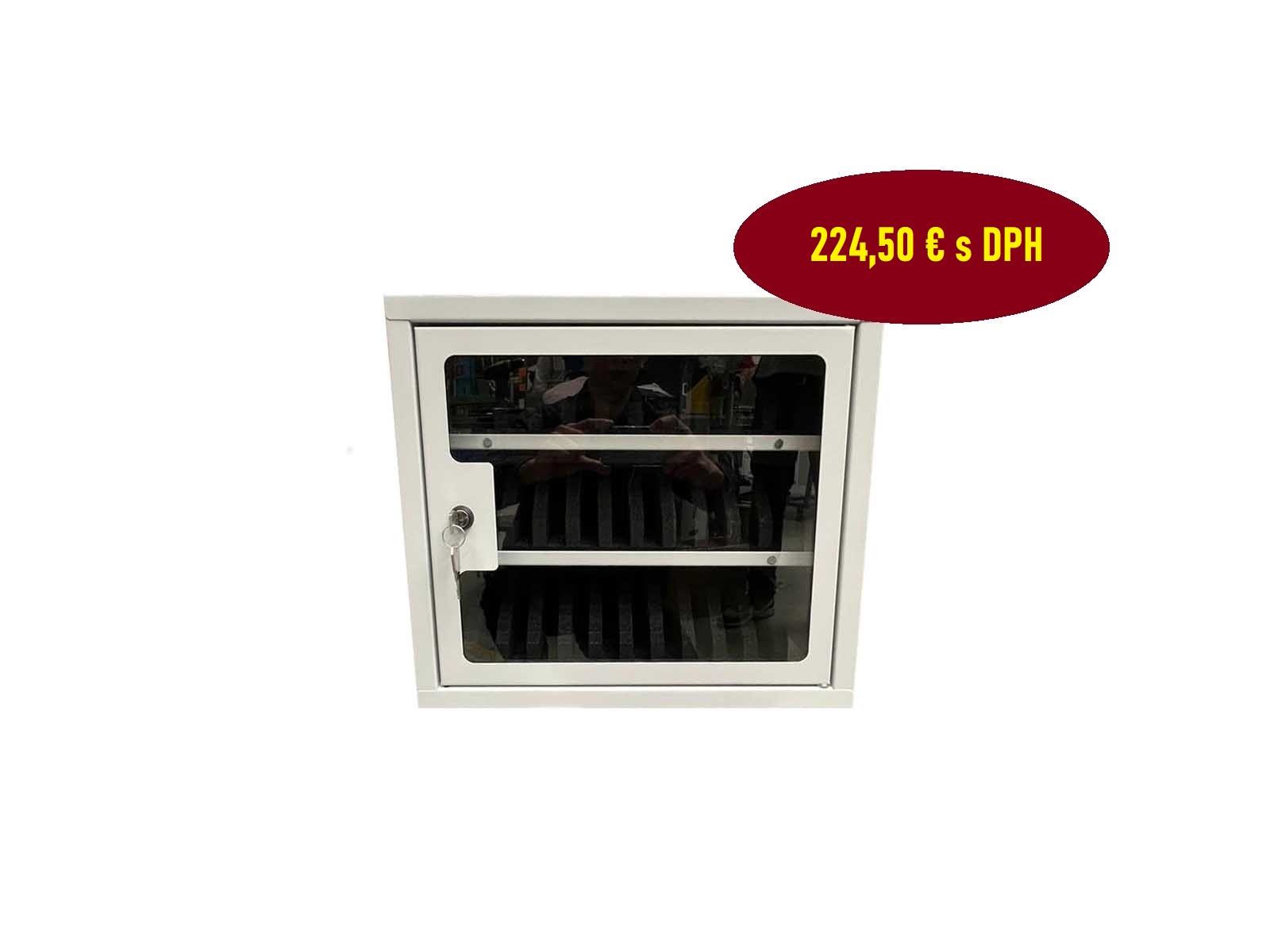 Skrinka na uloženie mobilov svetlošedá je uzamykateľný nástenný box s plexi dverami, ktorý má kapacitu 30 mobilných telefónov. Vhodný pre školské zariadenia a iné organizácie.